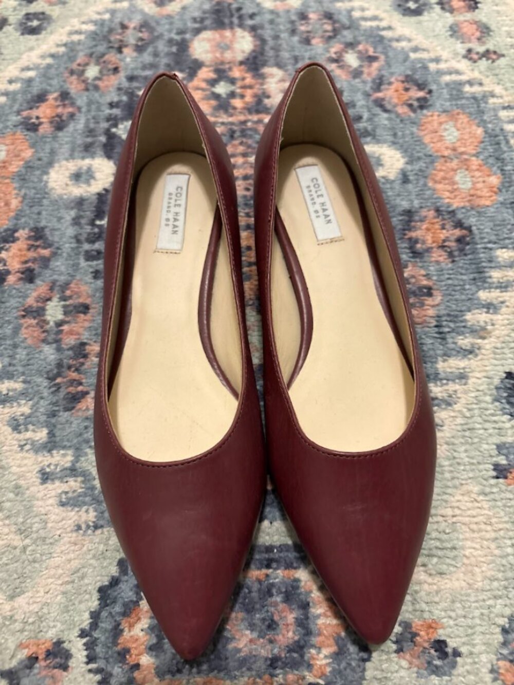 Cole Haan Grand.OS Burgundy Leather Pointed Toe Flats 4.5B